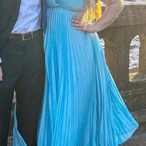 Abercrombie & Fitch Light Blue Satin Pleated Cut Out Maxi Dress XL